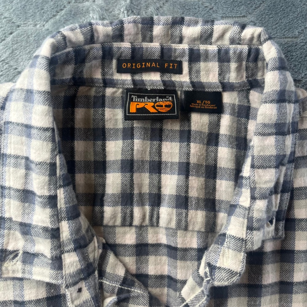Timberland PRO Button Down Shirt Mens XL Blue Gingham Excellent Short Sleeve - Picture 2 of 8